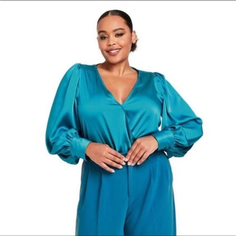 NWT Sergio Hudson x Target Teal Crossover Satin Bodysuit